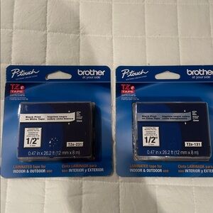 SET OF 2 Brother P-Touch TZe Tape TZe-131 & 231 1/2" Black/Clear Black/White